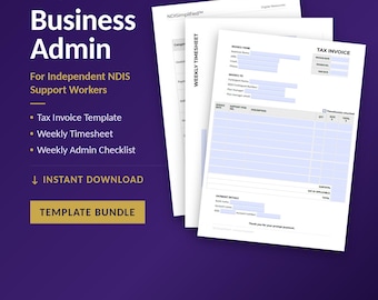 NDIS Support Worker Business Admin Template Bundle | Invoice - Timesheet - Admin Checklist | Fillable & Printable PDFs | Instant Download