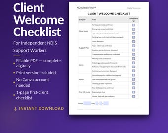 NDIS Support Worker Client Welcome Checklist | Fillable & Printable PDF | Sole Trader | Instant Download