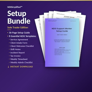 NDIS Support Worker Setup Bundle - Sole Trader Edition | Setup Guide & Templates | Printable Fillable PDFs | Instant Download