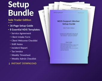 NDIS Support Worker Setup Bundle - Sole Trader Edition | Setup Guide & Templates | Printable Fillable PDFs | Instant Download