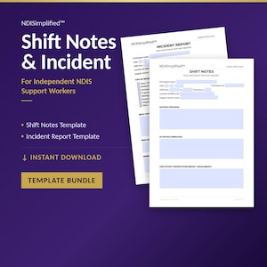 NDIS Support Worker Shift Notes and Incident Template Bundle | Shift Notes - Incident Report | Fillable & Printable PDFs | Instant Download