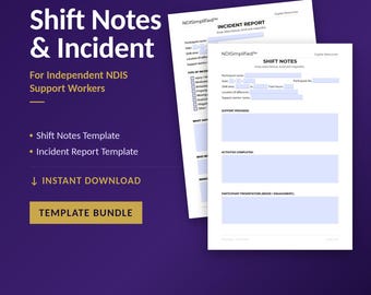 NDIS Support Worker Shift Notes and Incident Template Bundle | Shift Notes - Incident Report | Fillable & Printable PDFs | Instant Download