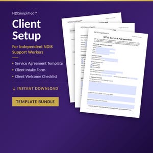 NDIS Support Worker Client Setup Template Bundle | Intake Form - Welcome Checklist - Service Agreement | Fillable & Printable PDFs
