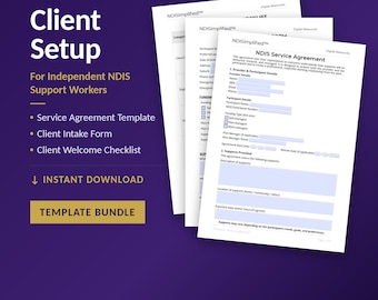 NDIS Support Worker Client Setup Template Bundle | Intake Form - Welcome Checklist - Service Agreement | Fillable & Printable PDFs
