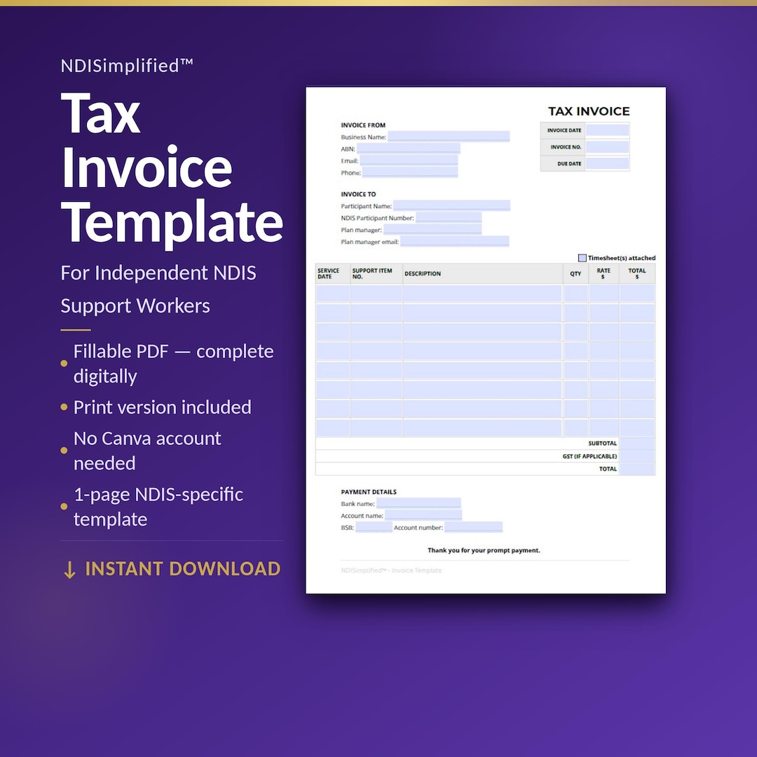 NDIS Support Worker Invoice Template | Fillable & Printable PDF | Sole ...