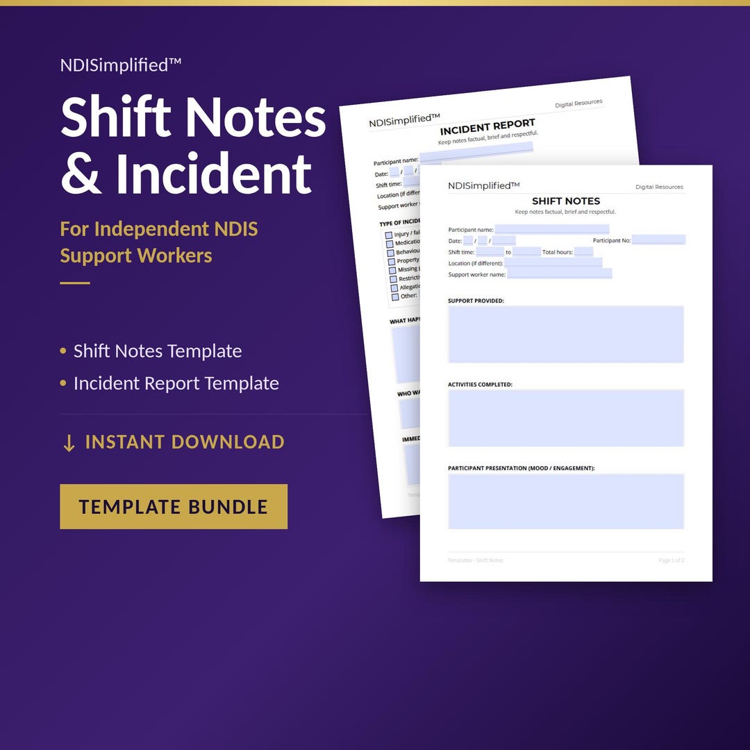 Support Worker Shift Note Example NDIS Support Worker Shift Notes and Incident Template Bundle | Shift ...