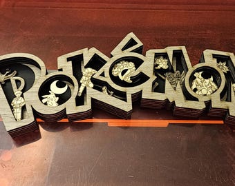 Pokémon Layered Wood Sign | 3D Laser Cut Anime Wall Art | Gamer Room Decor | Pokémon Gift | Kids Room Sign | Handmade Wood Decor