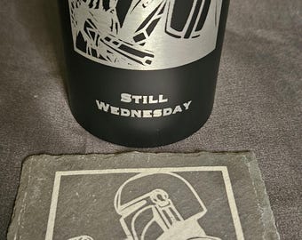20oz Laser Engraved Water Bottle – Sci-Fi Inspired Tumbler with Matching Slate Coaster – Personalized Gift for Fans Add your name