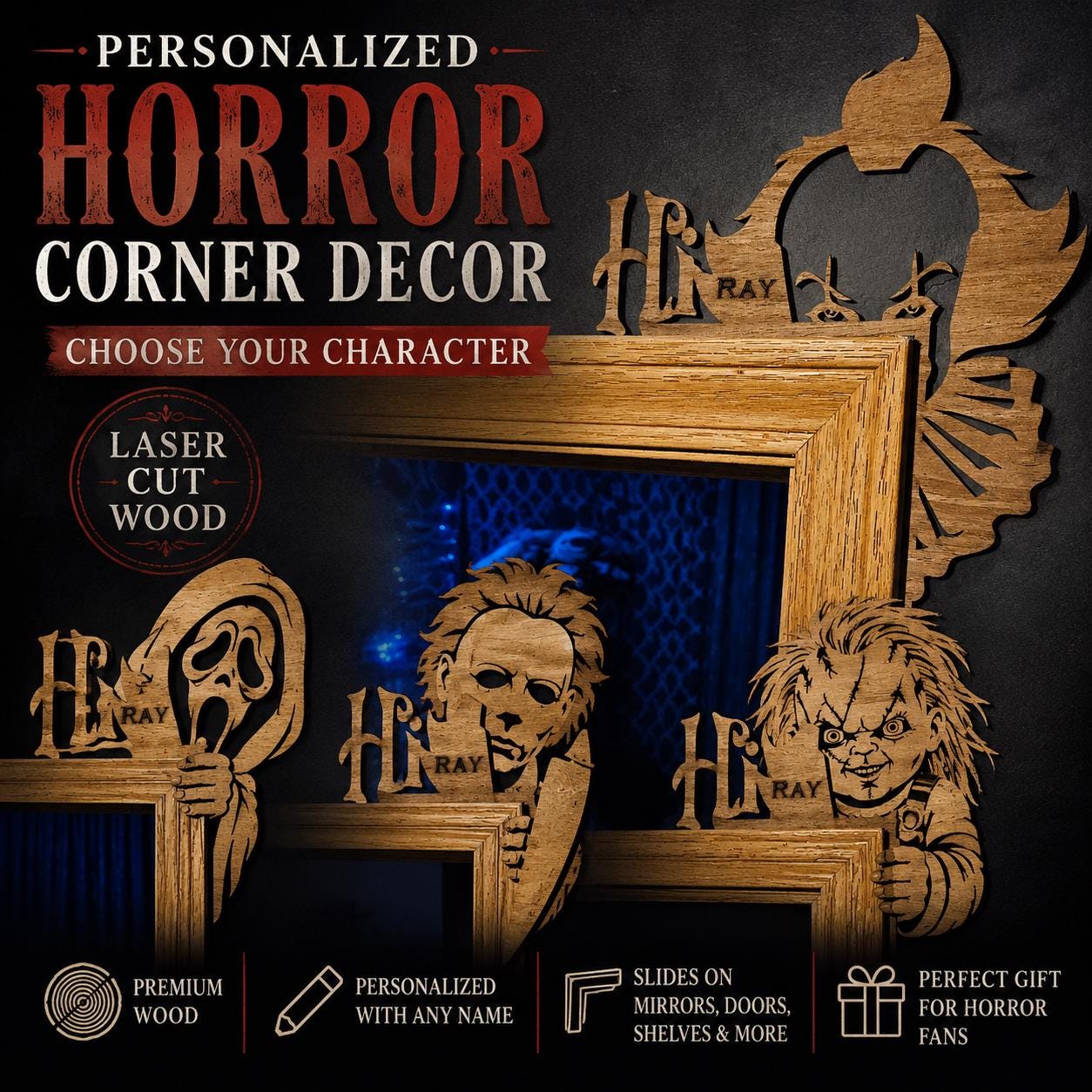 Personalized Horror Door Corner Decor | Custom Horror Character | Laser ...