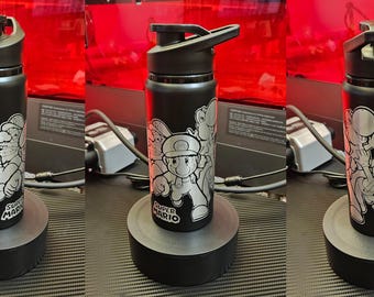 Laser Engraved Mario Inspired Water Bottle | 20oz Stainless Steel Tumbler | Fan Art Inspired Gift | Personalized Name Option | Gamer Gift
