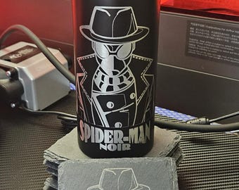 Spider-Man Noir Water Bottle & Slate Coaster Bundle | Personalized Laser Engraved Fan Art