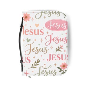 Bijbelomslag met handschrift Jezus-patroon, schriftzakje met ritssluiting | Gebloemd Faith-ontwerp