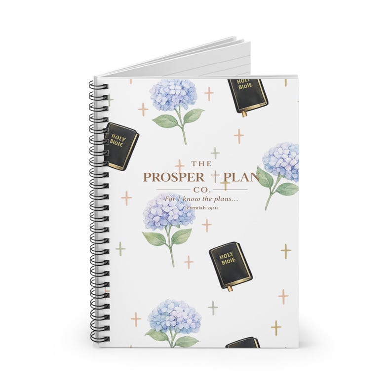 Hydrangea and Bible Pattern Spiral Notebook | Ruled Journal - Etsy