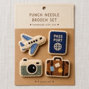 Punch Needle Brooch Set, Travel Accessories, Jet Lag Inspired Pins, Set of 4