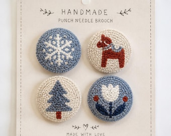 Nordic Line Art Punch Needle Brooch Set, Minimalist Fabric Pin Set