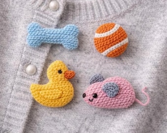 Cozy Pet Toy Punch Needle Brooch Set, Handmade Mini Animal Pins