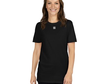 Casta Gansa QR · Shall we meet? · Unisex black t-shirt.