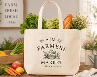 Custom Farmers Market Canvas Tote Bag – Personalized Reusable Grocery Bag