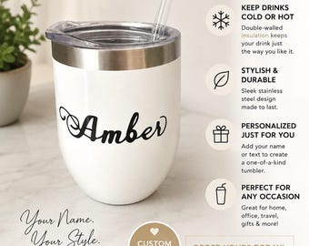Personalized White Stainless Steel 12oz Tumbler with Straw