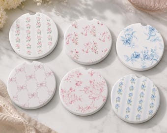 Personalized Ceramic Coasters, Floral Bow Design, Housewarming Wedding Gift