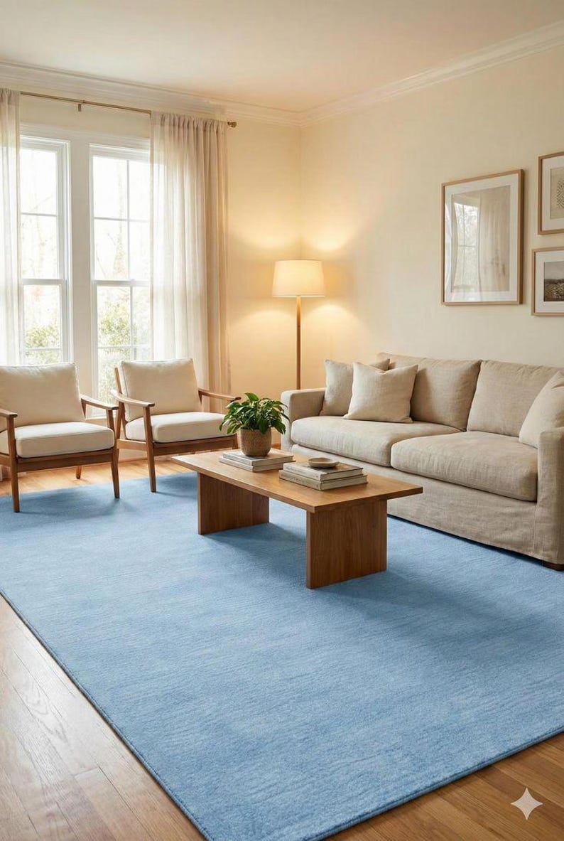 Hand Tufted Wool Area Rug, Modern Solid Light Blue Plush Rugs - Etsy