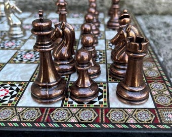 Handmade Large Chess Set With Wooden Board And Weighted Pieces - Luxury Gift