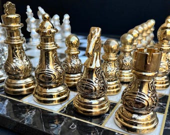 Luxury Handmade Chess Set – XL 16.5" Solid Wood Board with Weighted Metal Pieces