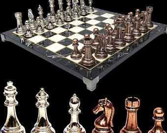 Large Marble Look Chess Set 100% Handmade Wooden Board With Weighted Pieces Luxury Game