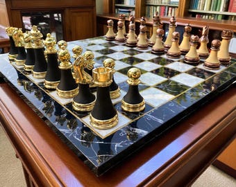Jogo de xadrez de luxo feito à mão, tabuleiro de madeira extra grande, peças de acrílico com peso em metal, 42 cm (16,5")