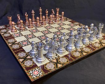 Extra Large Handmade Chess Set Wooden Board With Weighted Pieces - Luxury Gift