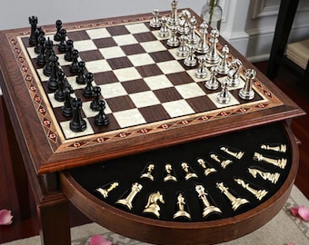 Chess Set 100% Handmade X Large Solid Storage Board w Classic Pieces