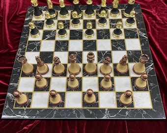 Handmade luxury chess set Large Wooden Board Featuring Weighted Metal Plexy Pieces 16.5 inch