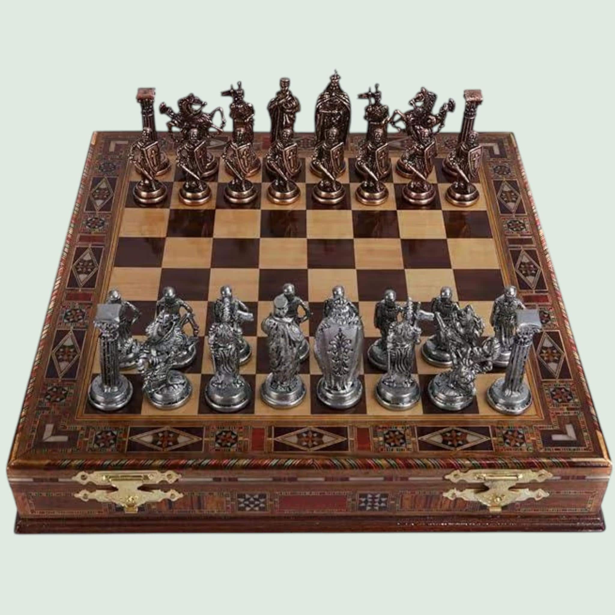 アンティーク　ミニチュア　チェス盤　チェス　テーブル　駒　セット　ヴィンテージ Vintage chess set - Etsy 日本