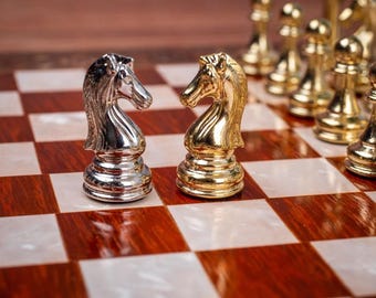 Elegant Handmade Chess Set Wooden Inlay Board With Weighted Pieces Classic Family Game