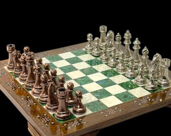 Handmade Chess Set, Wooden Inlay Board, Weighted Chess Pieces, Classic Game