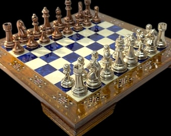 Handmade Chess Set With Wooden Inlay Board And Weighted Chess Pieces Classic Strategy Game