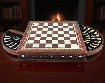 Chess Set 100% Handmade X Large Solid Storage Weighted Rosewood Board w Classic Pieces