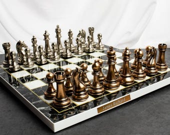 Handmade Chess Set Large Marble Look Board With Weighted Pieces Luxury Gift