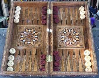 3 In 1 Backgammon Chess Set 20 Inch Handmade Wooden Mosaic Board Personalized Gift