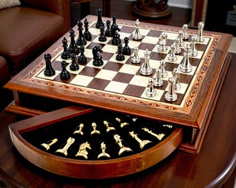 Weighted Chess Set 100% Handmade Large Solid Storage Board 14.5" Classic Pieces - Luxury Gift