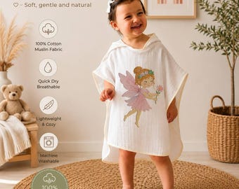 Poncho de playa infantil personalizado, toalla con capucha de muselina bordada, poncho de piscina de verano para niños pequeños