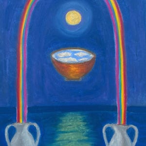 Surreal Rainbow Landscape, Floating Bowl | Kabbalah Art | Keter (6x8 and 9x12 Fine Art )
