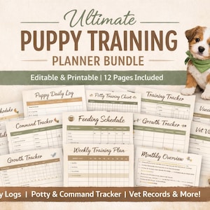 Planificador de entrenamiento para cachorros: registro diario, registro de necesidades y seguimiento de órdenes (PDF)