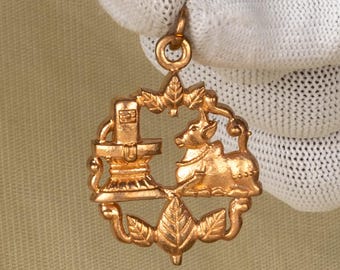 Handcrafted 1.57" Panchalogam Bronze Shivalingam Nandi Vilvam Pendant | Lord Shiva Sacred Symbol | Hindu Panchaloha Spiritual Religion