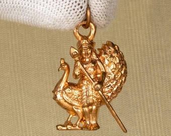 Handcrafted 1.37" Murugar Panchalogam Pendant | Lord Murugan Bronze Pendant | Vel & Peacock Design | Protective Tamil Hindu Amulet