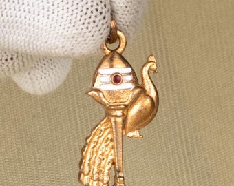 Handcrafted 1.37” Murugan Vel & Peacock Pendant – Panchalogam Bronze | Sacred Hindu Spiritual Jewelry | Traditional Devotional Amulet