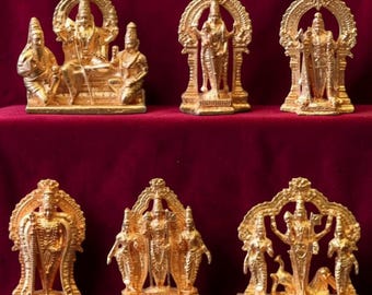 Handmade Arupadai Veedu Murugan Idols Set – Panchalogam Bronze | 6 Sacred Abodes of Lord Murugan | Hindu Pooja Décor