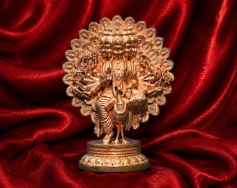 Handcrafted 2.67" Shanmugar Panchalogam Bronze Idol | Lord Murugan with Six Faces | Divine Panchaloha Statue | Hindu Pooja & Temple Décor