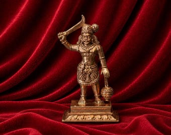 Handcrafted 3.38" Karuppasamy Panchalogam Bronze Idol | Guardian Deity Statue | Village Protector | Powerful Dravidian Folk God Figurine