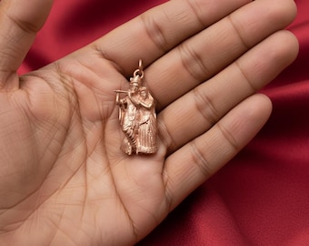 Handcrafted 1.45" Panchaloha Bronze Radha Krishna Pendant | Divine Couple Amulet for Love, Harmony & Spiritual Bliss